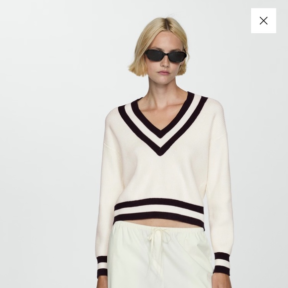 CONTRASTING V-NECK SWEATER - Picture 6 of 7